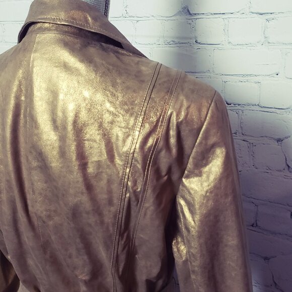 Lafayette 148 New York Gold Bronze 100% Leather Jacket NWT Size 16 Stunning - Picture 6 of 16